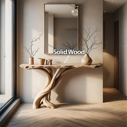 Natural Solid Wood Japandi Twisted-Root Console Table - Rustirawood