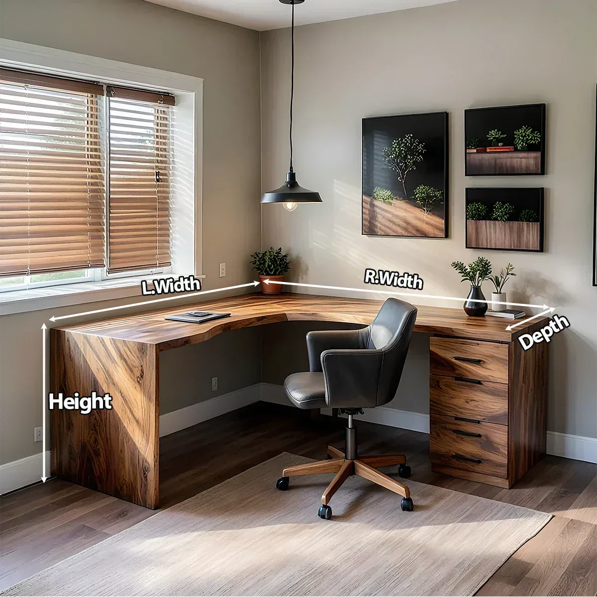 Natural Solid Wood L-Shape Desk with Integrated Storage - Rustirawood