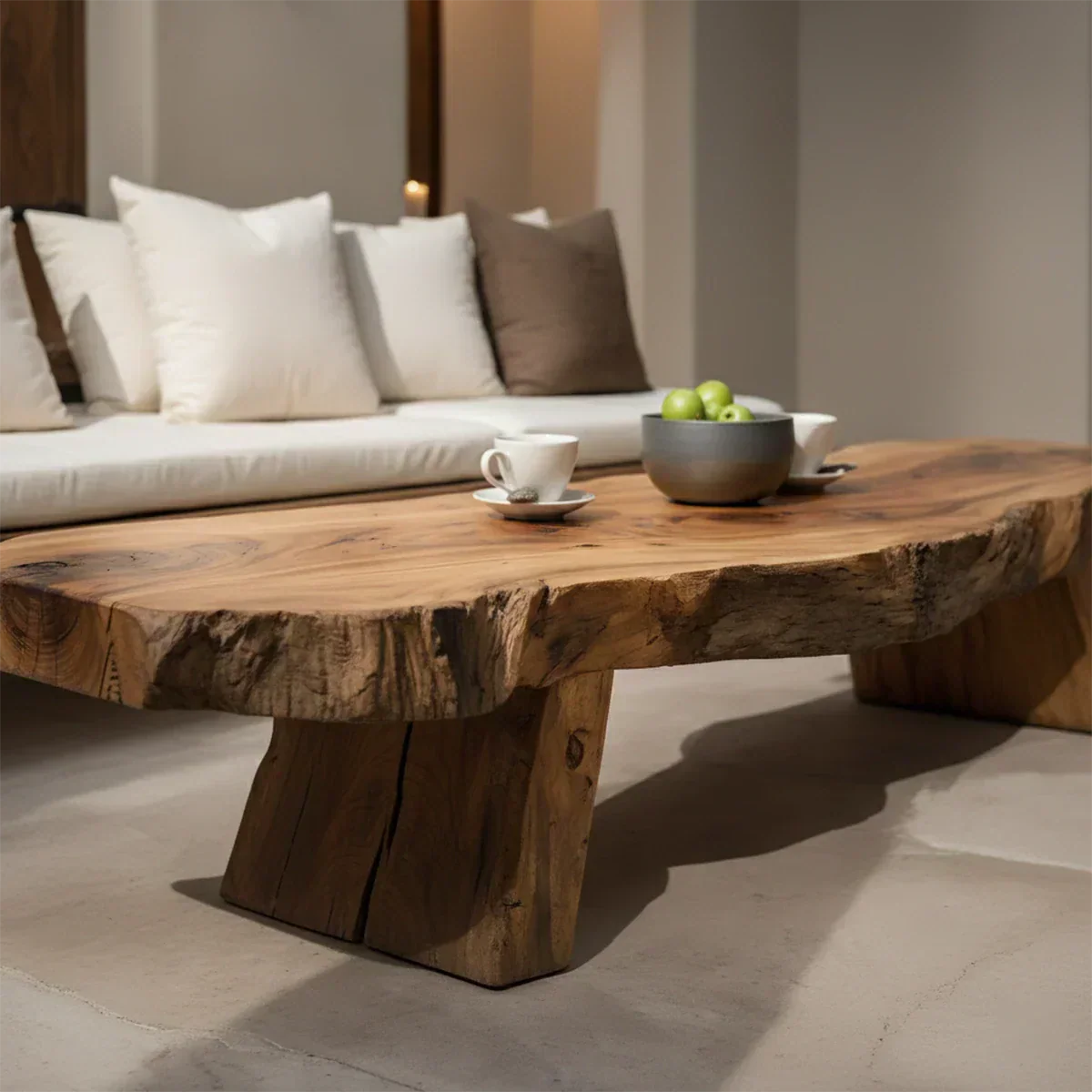 Natural Solid Wood Live-Edge Coffee Table – Mediterranean Rustic Design - Rustirawood