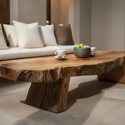 Natural Solid Wood Live-Edge Coffee Table – Mediterranean Rustic Design - Rustirawood