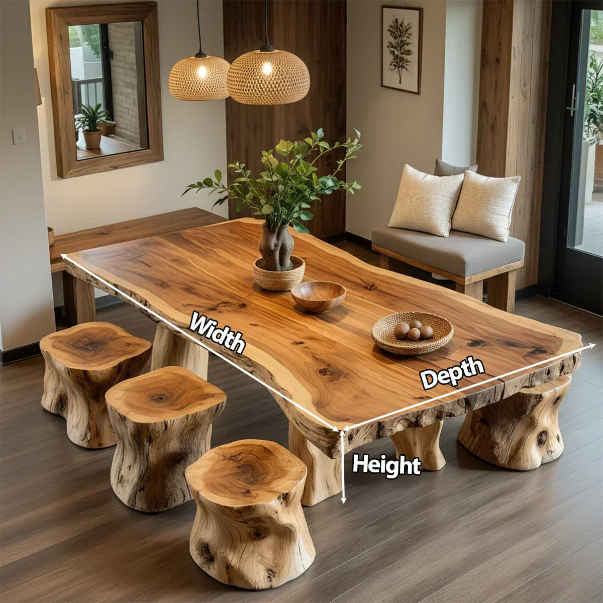 Natural Solid Wood Live-Edge Dining Table - Rustirawood