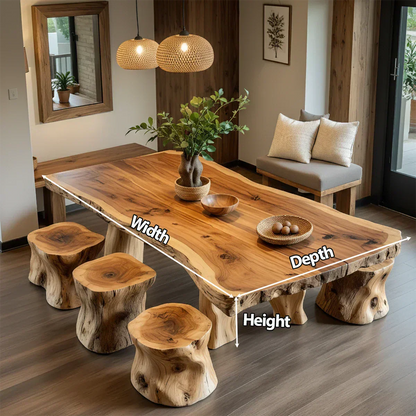 Natural Solid Wood Live-Edge Dining Table - Rustirawood