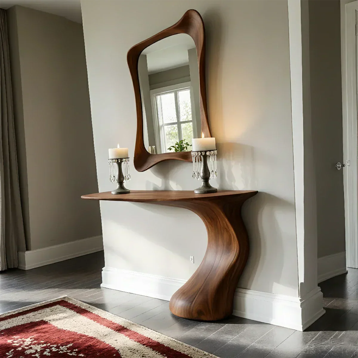 Natural Solid Wood Sculptural Console Table in Modern Wabi-Sabi Form - Rustirawood