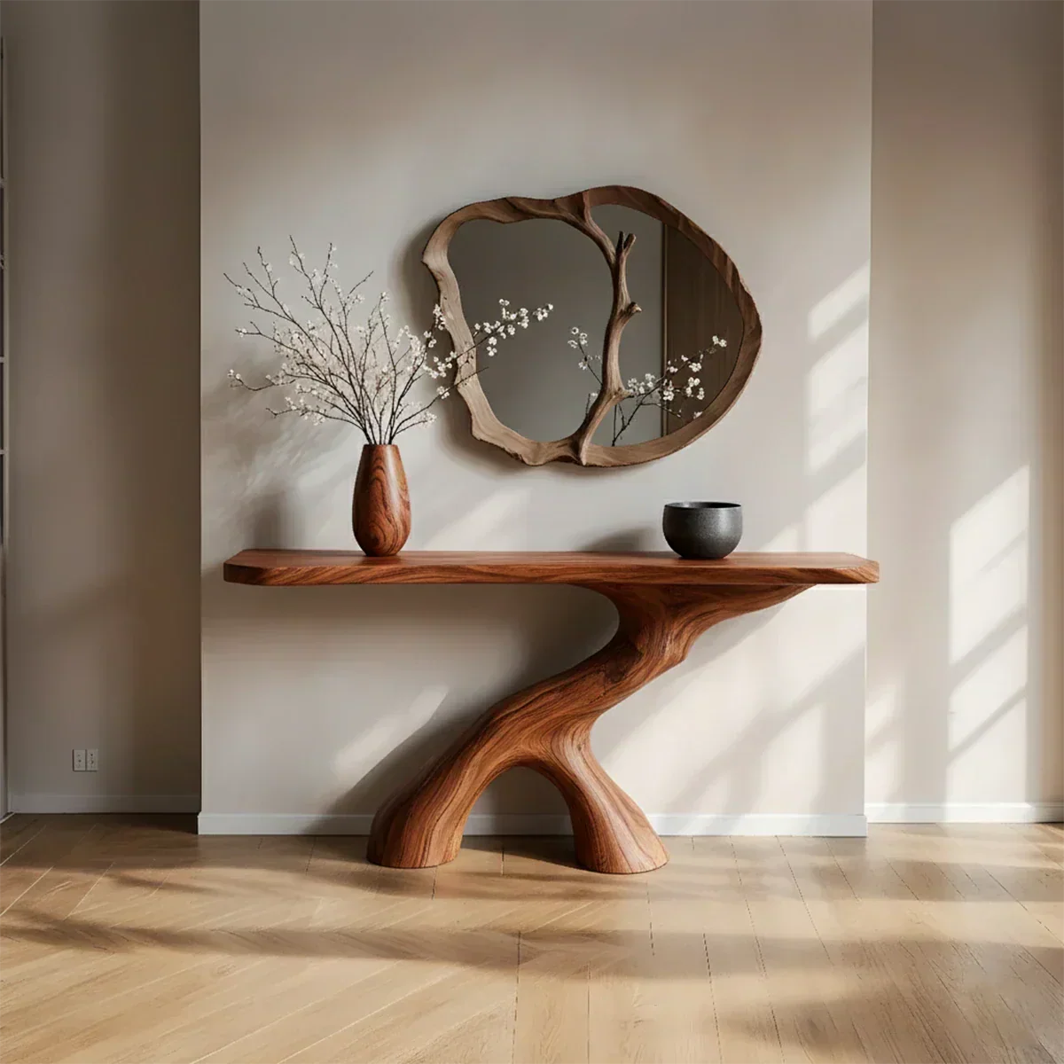 Natural Solid Wood Wabi-Sabi Sculptural Console Table - Rustirawood