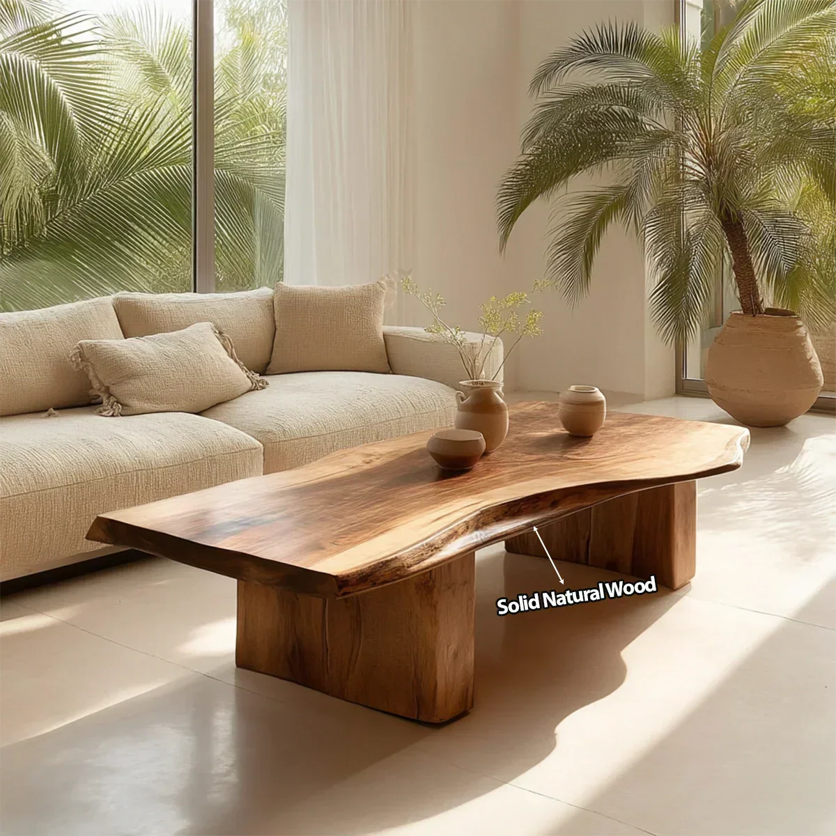 Organic Live Edge Coffee Table with Thick Slab Top in Natural Solid Wood - Rustirawood