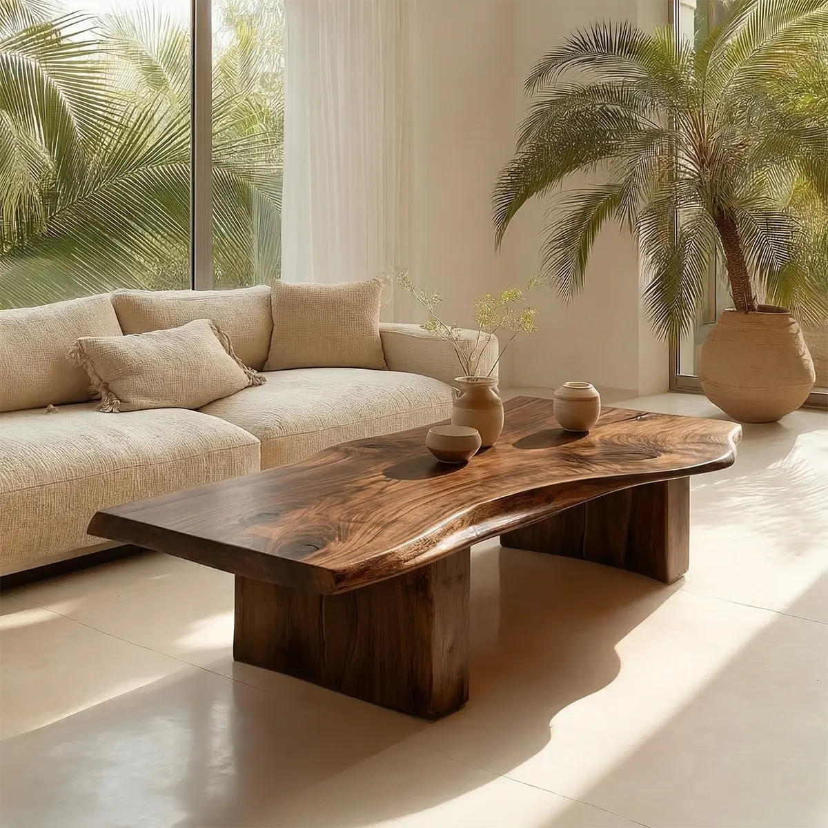 Organic Live Edge Coffee Table with Thick Slab Top in Natural Solid Wood - Rustirawood