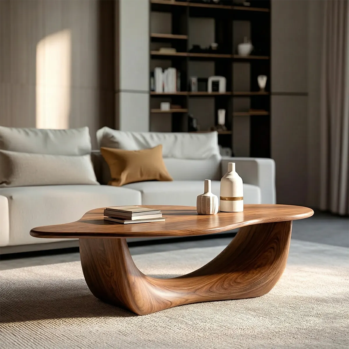 Organic Loop Sculptural Coffee Table in Natural Solid Wood - Rustirawood