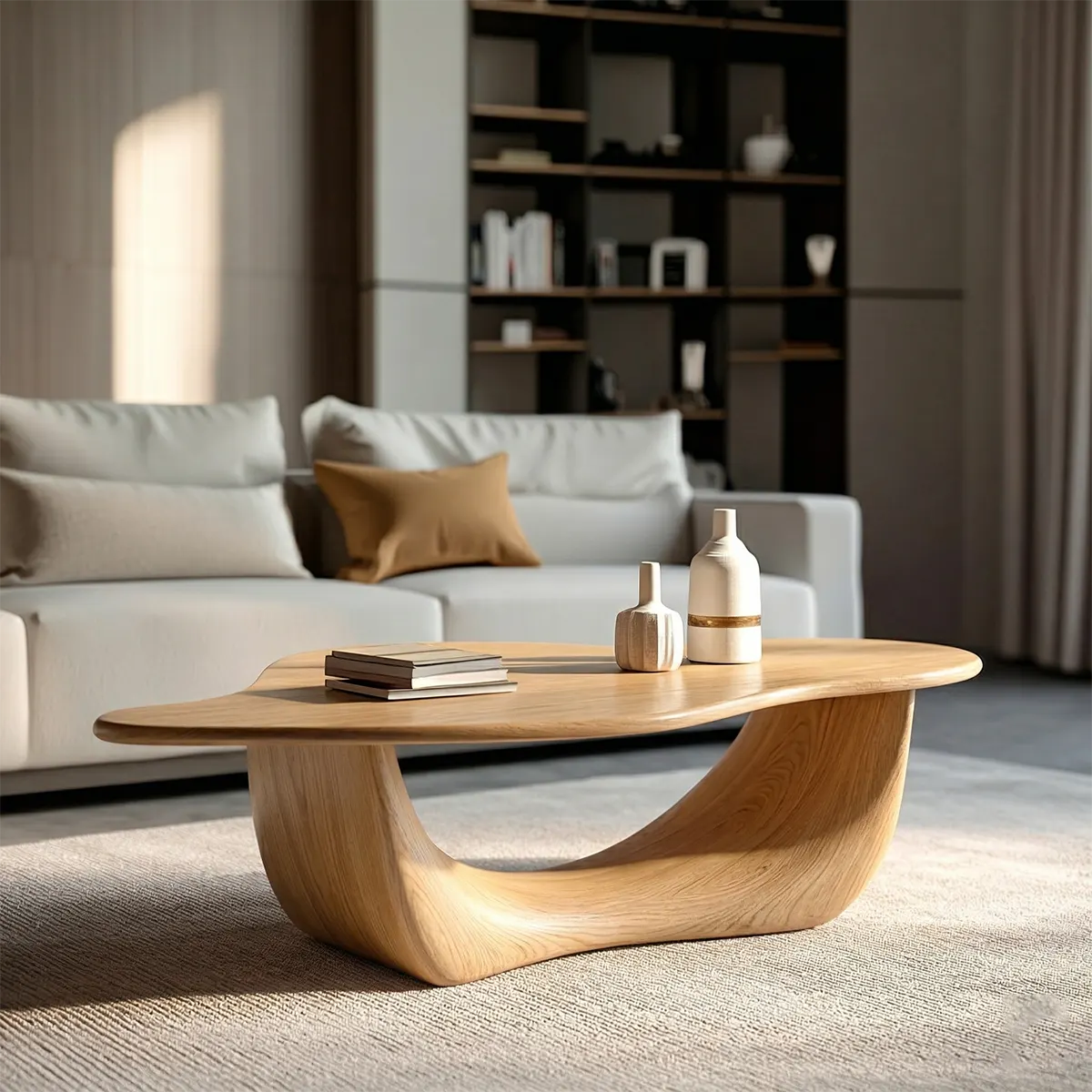 Organic Loop Sculptural Coffee Table in Natural Solid Wood - Rustirawood