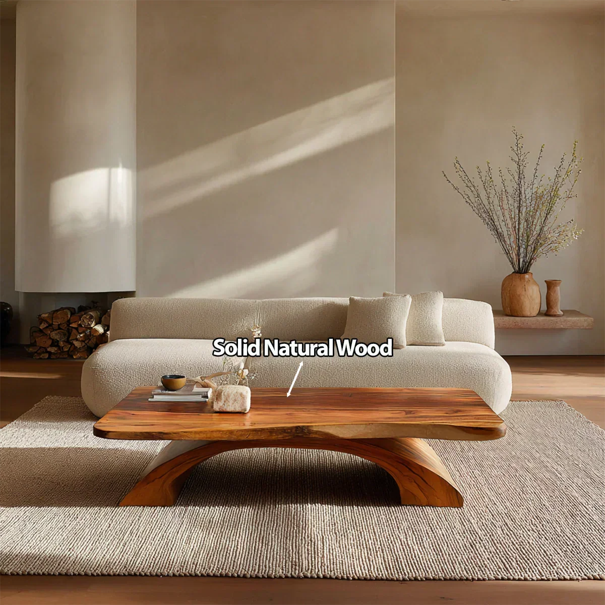 Organic Modern Sculptural Arch Base Coffee Table in Natural Solid Wood - Rustirawood