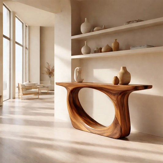 Organic Modern Solid Wood Console Table with Sculptural Curved Form - Woodenecho
