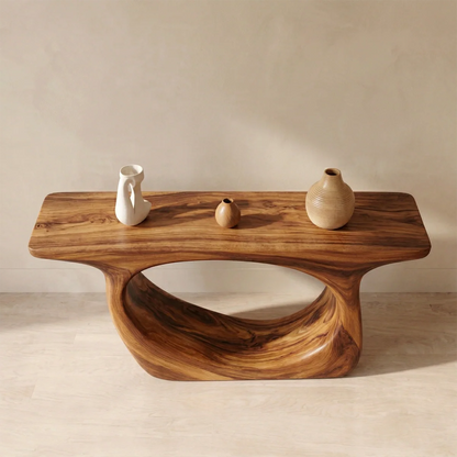 Organic Modern Solid Wood Console Table with Sculptural Curved Form - Woodenecho