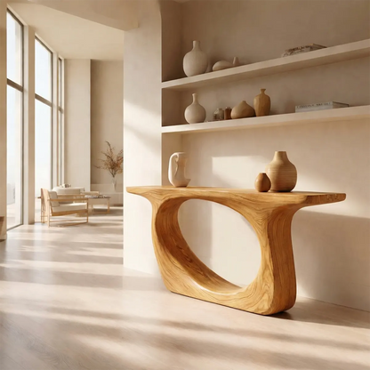 Organic Modern Solid Wood Console Table with Sculptural Curved Form - Woodenecho