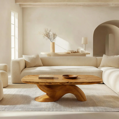 Organic Sculptural Pedestal Coffee Table in Natural Solid Wood - Rustirawood