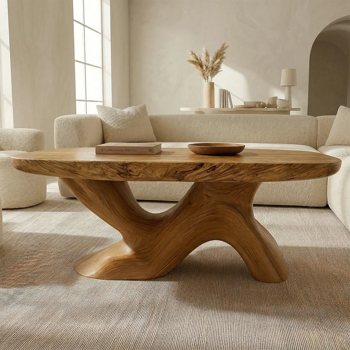 Organic Sculptural Pedestal Coffee Table in Natural Solid Wood - Rustirawood