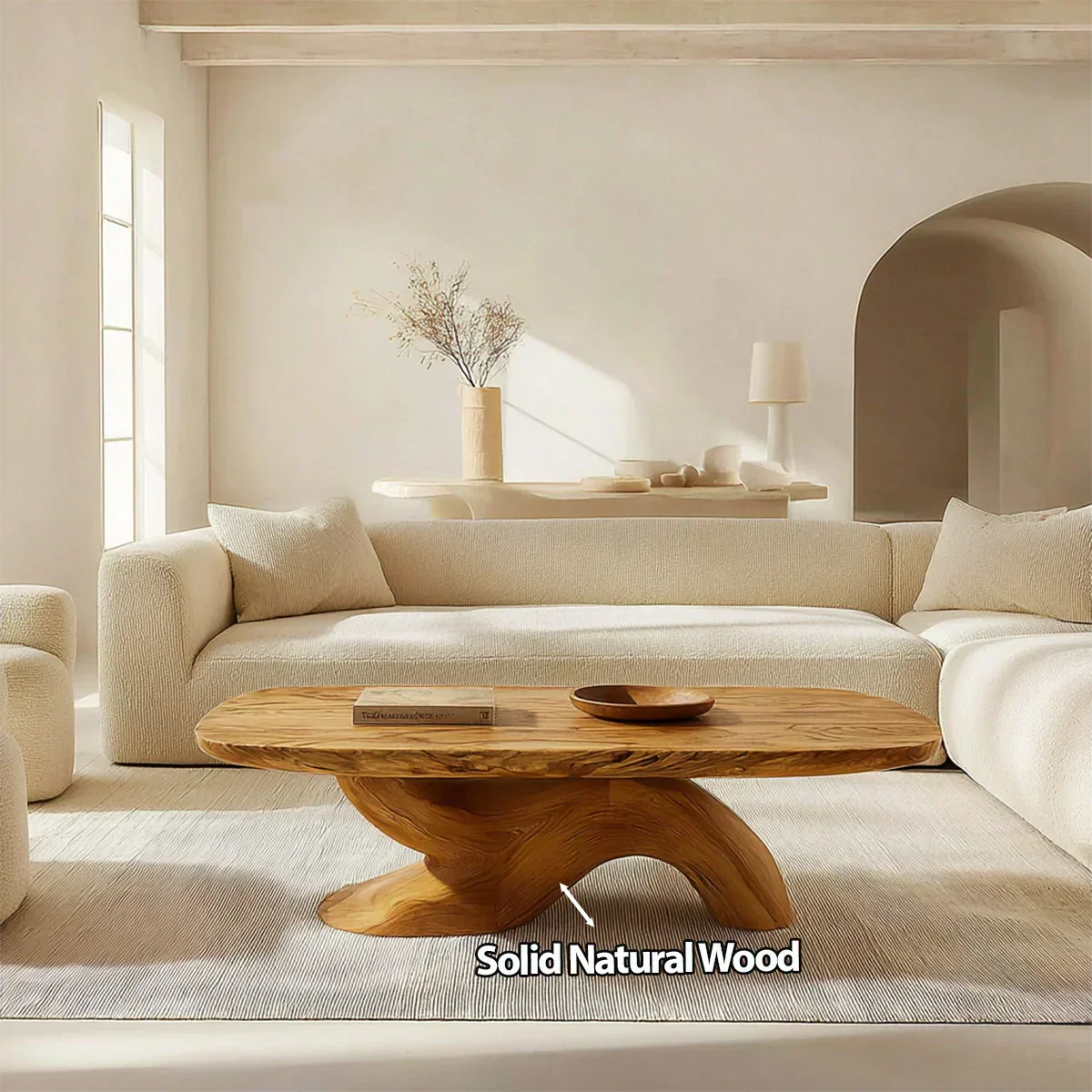 Organic Sculptural Pedestal Coffee Table in Natural Solid Wood - Rustirawood