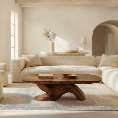 Organic Sculptural Pedestal Coffee Table in Natural Solid Wood - Rustirawood