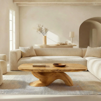 Organic Sculptural Pedestal Coffee Table in Natural Solid Wood - Rustirawood