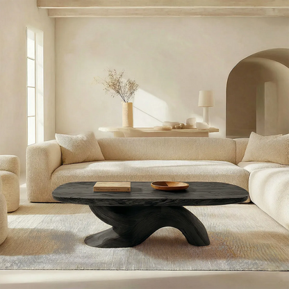 Organic Sculptural Pedestal Coffee Table in Natural Solid Wood - Rustirawood