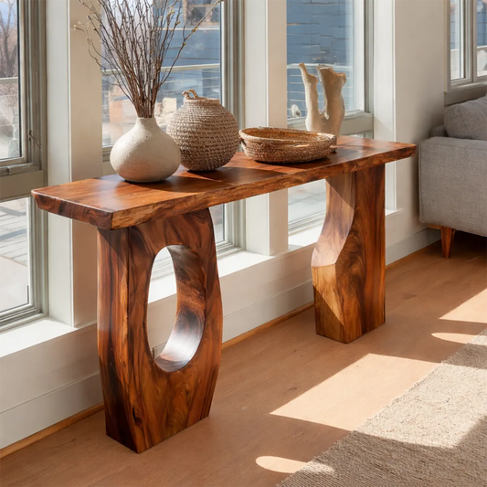 Organic Sculptural Solid Wood Console Table for Entryway Decor - Woodenecho