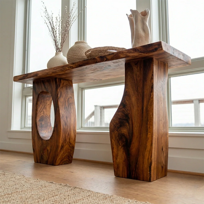 Organic Sculptural Solid Wood Console Table for Entryway Decor - Woodenecho