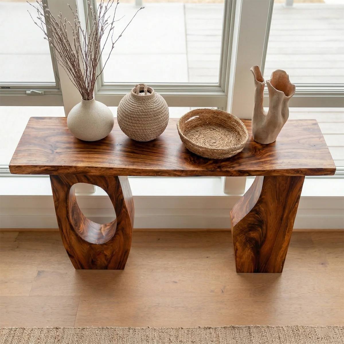 Organic Sculptural Solid Wood Console Table for Entryway Decor - Woodenecho