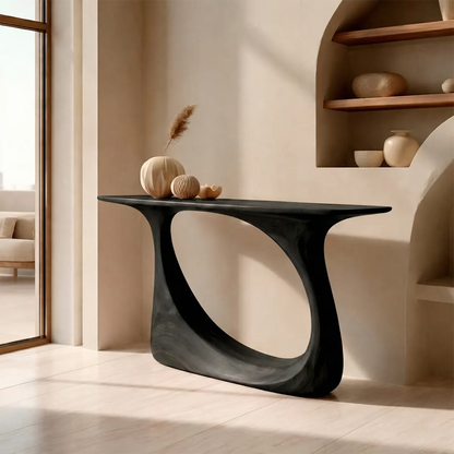 Organic Sculptural Solid Wood Console Table with Curved Artistic Base - Woodenecho