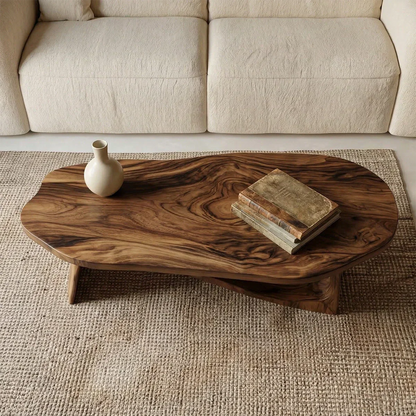 Oval Sculptural Coffee Table with Bridge Base in Natural Solid Wood - Rustirawood