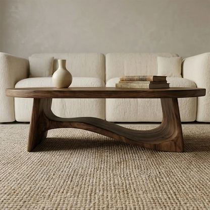 Oval Sculptural Coffee Table with Bridge Base in Natural Solid Wood - Rustirawood