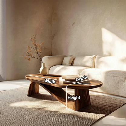 Oval Sculptural Coffee Table with Bridge Base in Natural Solid Wood - Rustirawood