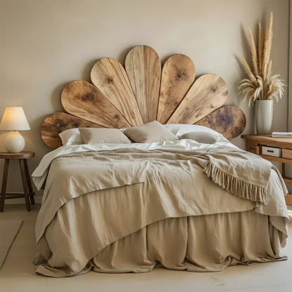 Petal Bloom Solid Wood Headboard – Natural Sculptural Bedroom Accent - Rustirawood