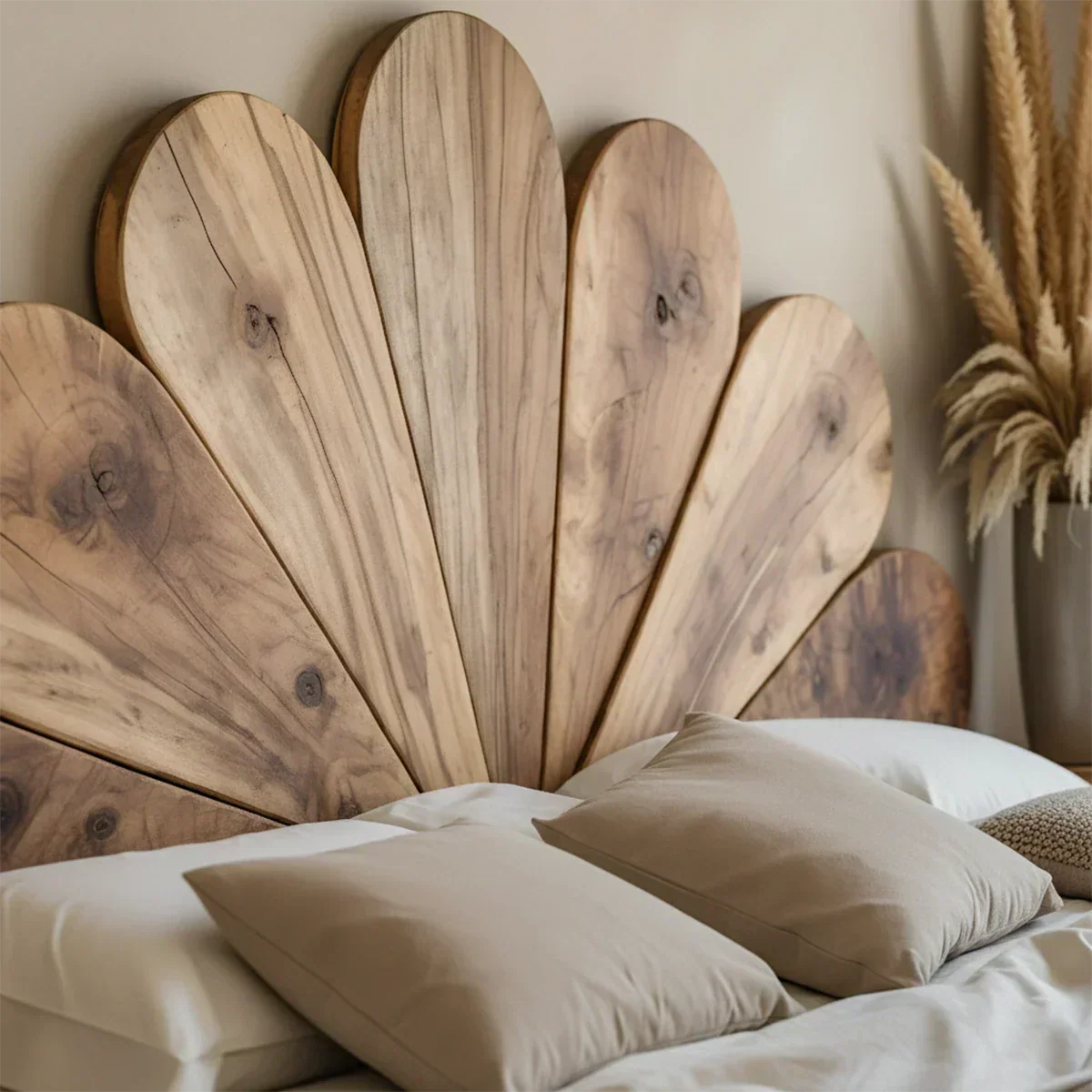 Petal Bloom Solid Wood Headboard – Natural Sculptural Bedroom Accent - Rustirawood