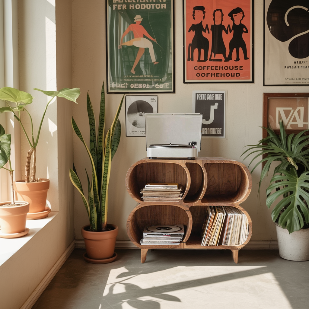 Farmhouse Wood Record Player Stand For Furniture Decor