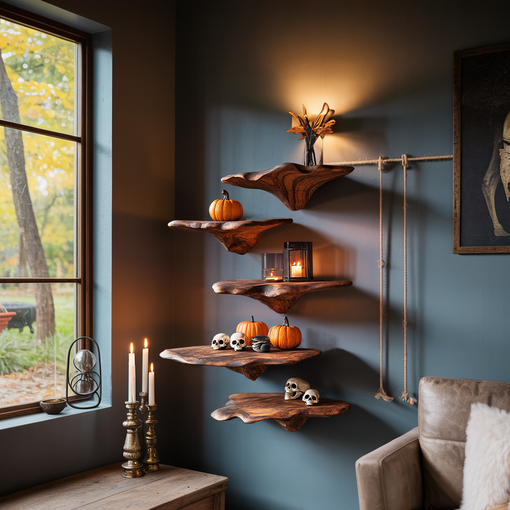 Modern Solid Wood Mushroom Shelf For Halloween Furniture Decor