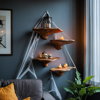 Modern Wooden Mushroom Shelf Halloween Furniture Decoration
