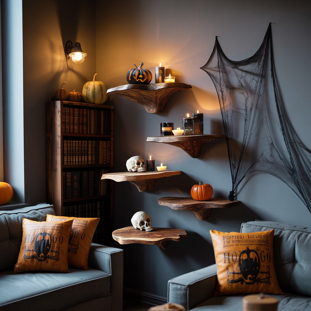 Handcrafted Wooden Mushroom Shelf Halloween Furniture Design