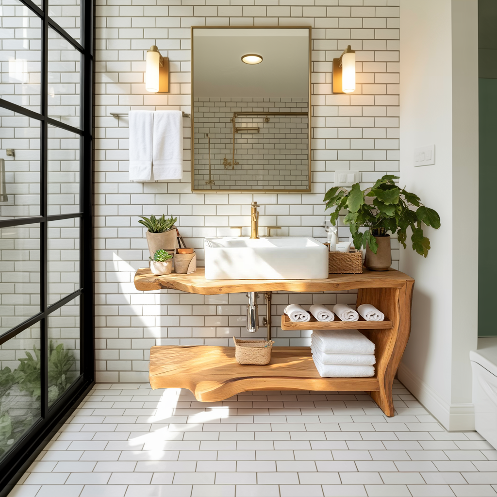 Rustic Wooden Vanity With Sink Space For Bathroom Use