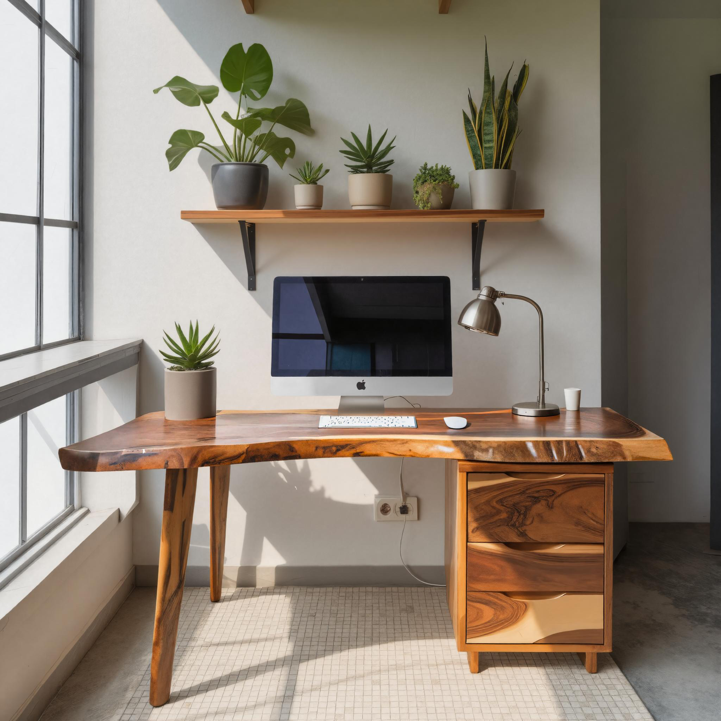 Modern Live Edge Wooden Desk With Drawers For Home Office Or Studio