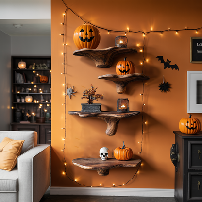 Farmhouse Wooden Mushroom Shelf For Halloween Party Decoration