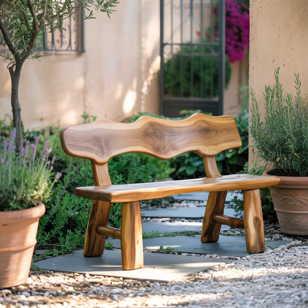 Rustic Garden Bench Live Edge Outdoor Seating For Patio Courtyard And Backyard