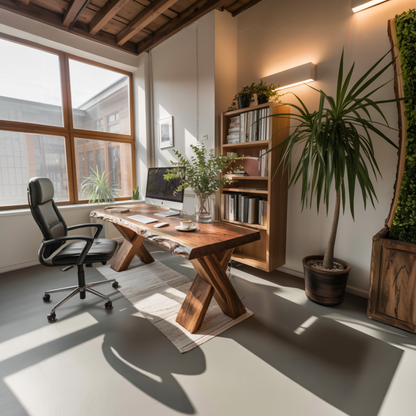 Live Edge Wooden Desk With X Legs For Rustic Home Office Or Studio