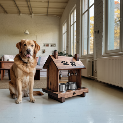 Farmhouse Style Dog Food Bowl Stand For Kitchen