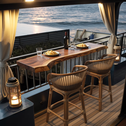 Live Edge Solid Wood Balcony Bar Table For Rail Mount Outdoor Breakfast