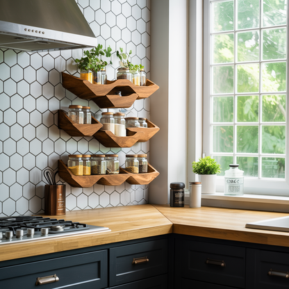 Farmhouse Kitchen Cabinet With Rustic Spice Rack Shelf