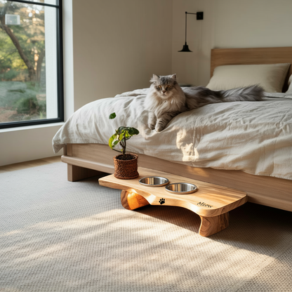 Wooden Dog Bowl Holder Rustic Style For Kitchen Decor