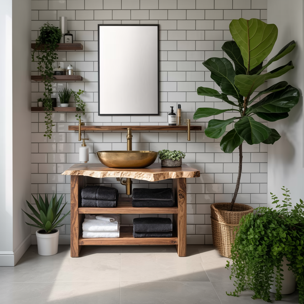 Farmhouse Wooden Vanity For Bathroom Furniture Setup