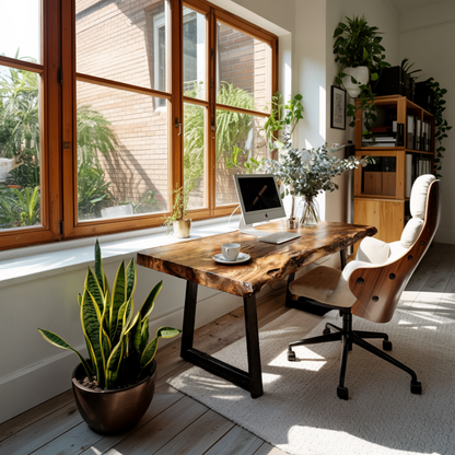 Modern Live Edge Wooden Desk With Metal Legs For Home Office Or Studio