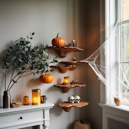 Farmhouse Live Edge Mushroom Shelf For Halloween Bedroom Decor
