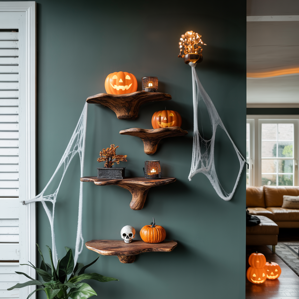 Farmhouse Wooden Mushroom Shelf For Halloween Party Decoration