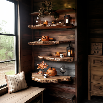 Handcrafted Live Edge Floating Shelf For Bedroom Unique Halloween Accent