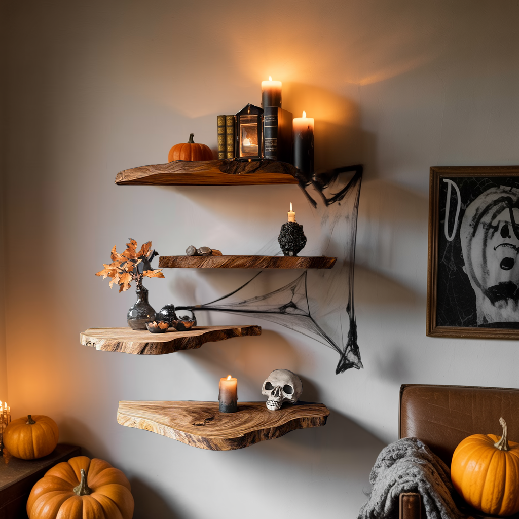 Farmhouse Wooden Floating Shelf For Furniture Decor Country Halloween Style